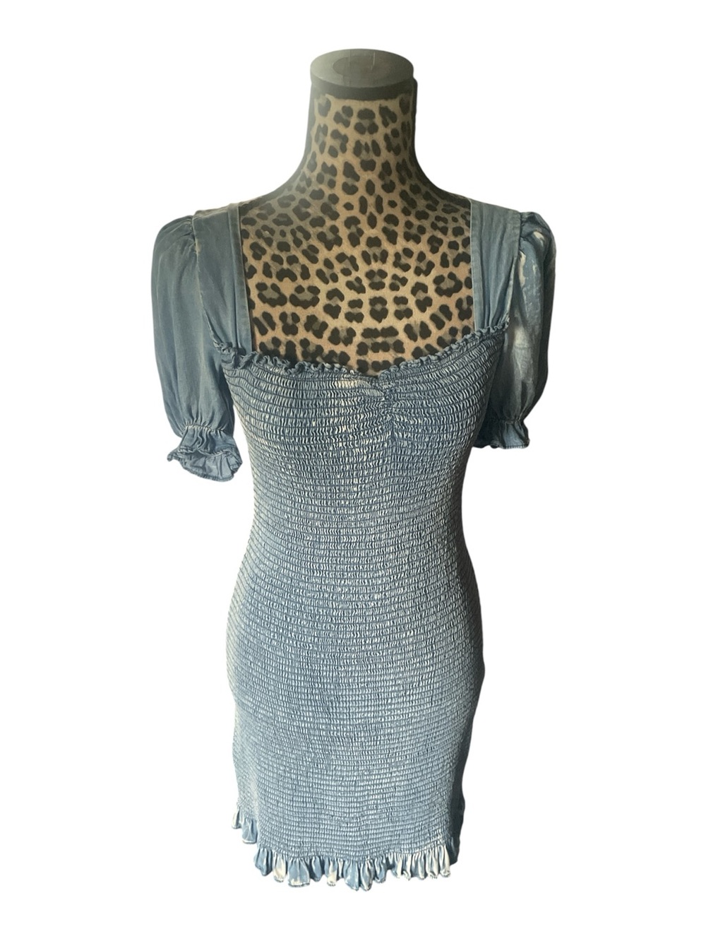 She and Sky Light Blue Smocked Mini Dress